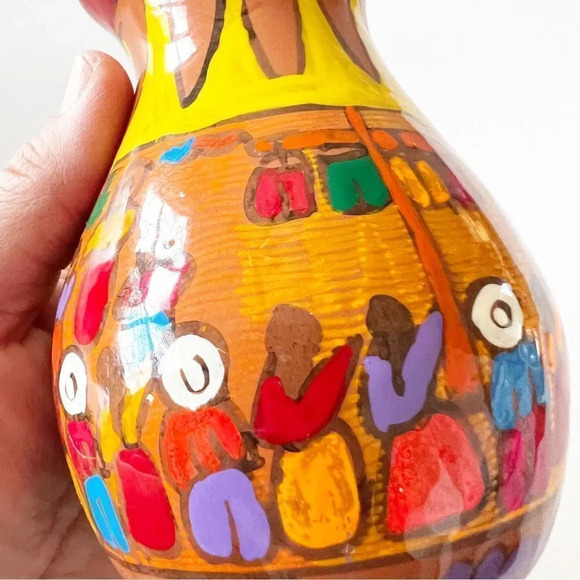 Vintage Handpainted Mexican Pottery Vases Red Clay Small Vessels Jugs Colorful 2 - Picture 4 of 12